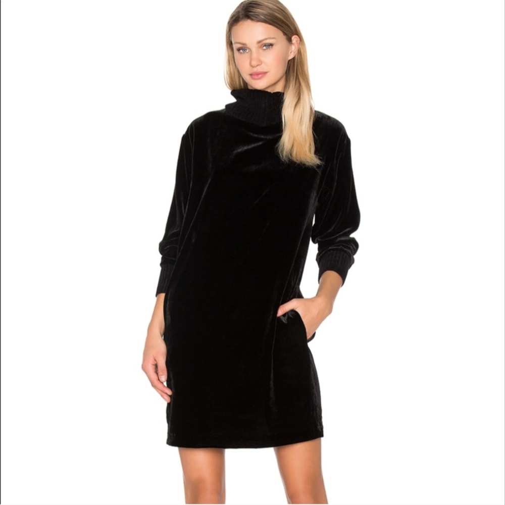 ATM ANTHONY THOMAS MELILLO Mock Neck Drappy Velvet Dress in Black Small